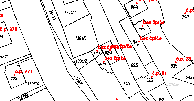 Luhačovice 43093311 na parcele st. 1704 v KÚ Luhačovice, Katastrální mapa