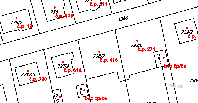 Kylešovice 415, Opava na parcele st. 738/7 v KÚ Kylešovice, Katastrální mapa