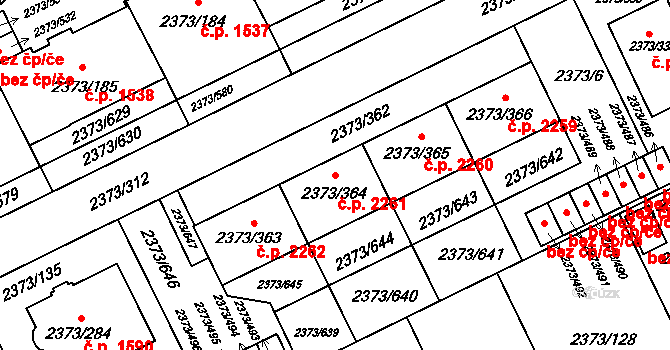 Předměstí 2261, Opava na parcele st. 2373/364 v KÚ Opava-Předměstí, Katastrální mapa