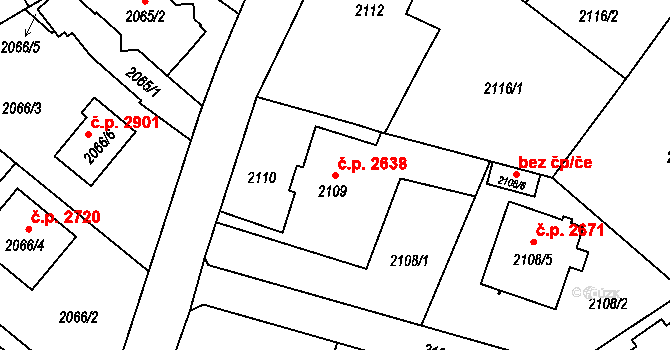 Předměstí 2638, Opava na parcele st. 2109 v KÚ Opava-Předměstí, Katastrální mapa