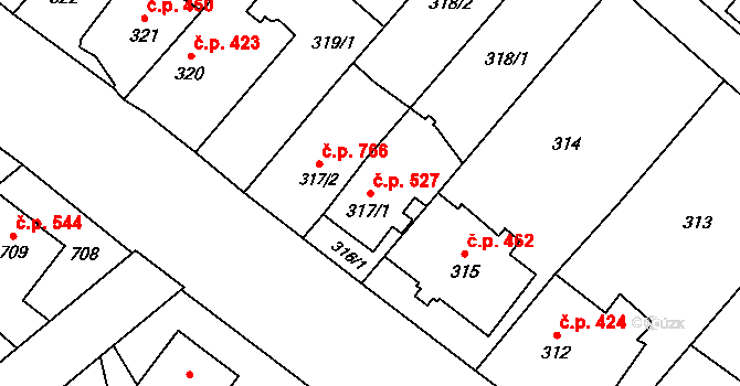 Ludgeřovice 527 na parcele st. 317/1 v KÚ Ludgeřovice, Katastrální mapa