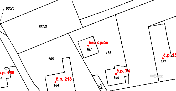 Osek 47051311 na parcele st. 187 v KÚ Osek u Hořovic, Katastrální mapa