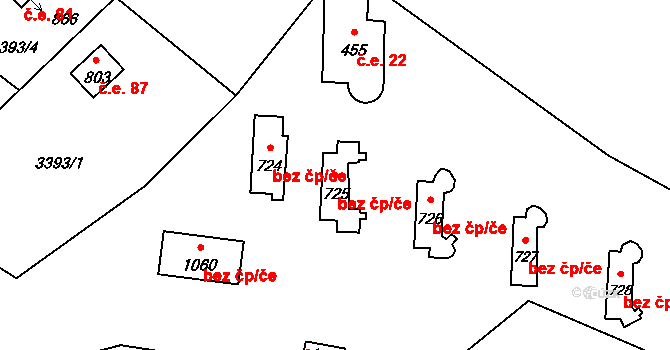 Poříčí nad Sázavou 49134311 na parcele st. 725 v KÚ Poříčí nad Sázavou, Katastrální mapa