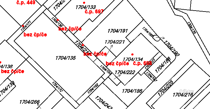 Klášterec nad Ohří 49287311 na parcele st. 1704/221 v KÚ Miřetice u Klášterce nad Ohří, Katastrální mapa