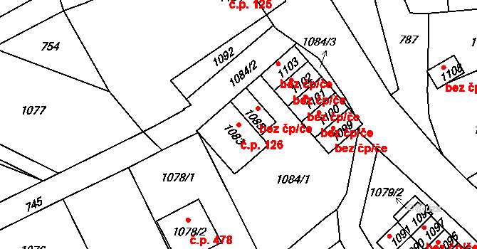 Břidličná 126 na parcele st. 1083 v KÚ Břidličná, Katastrální mapa