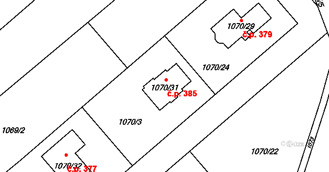 Darkovičky 385, Hlučín na parcele st. 1070/31 v KÚ Darkovičky, Katastrální mapa