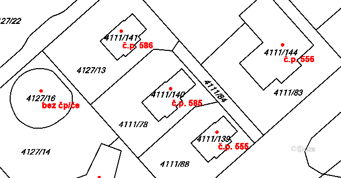 Choceňské Předměstí 585, Vysoké Mýto na parcele st. 4111/140 v KÚ Vysoké Mýto, Katastrální mapa