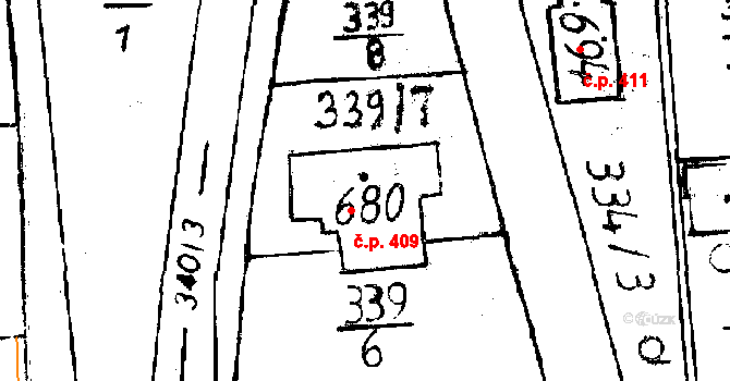 Osek 409 na parcele st. 680 v KÚ Osek u Rokycan, Katastrální mapa