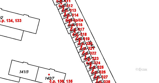 Provodín 321 na parcele st. 784/63 v KÚ Provodín, Katastrální mapa