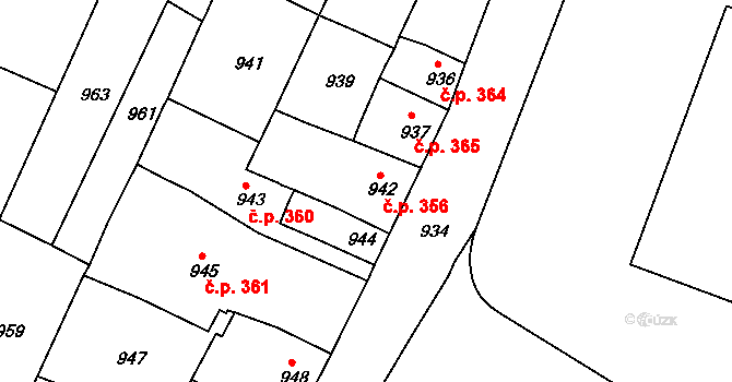 Bučovice 356 na parcele st. 942 v KÚ Bučovice, Katastrální mapa