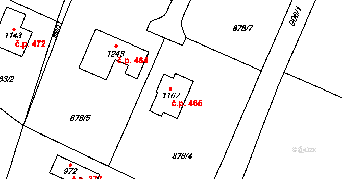 Skalice 465, Frýdek-Místek na parcele st. 1167 v KÚ Skalice u Frýdku-Místku, Katastrální mapa