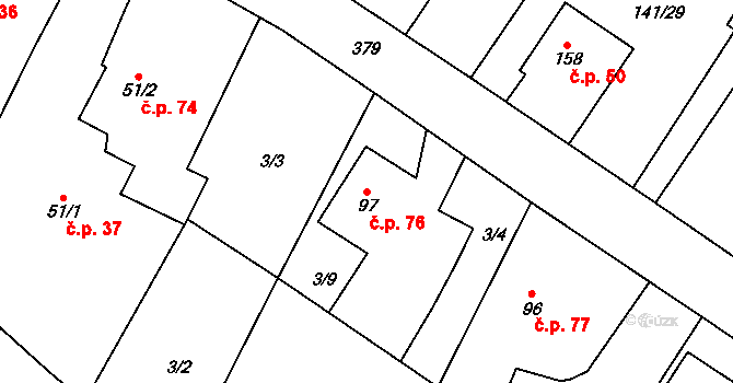 Třibřichy 76 na parcele st. 97 v KÚ Třibřichy, Katastrální mapa