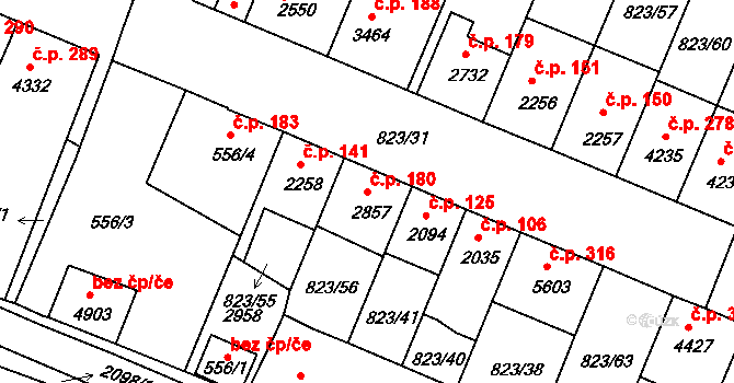 Václavské Předměstí 180, Písek na parcele st. 2857 v KÚ Písek, Katastrální mapa