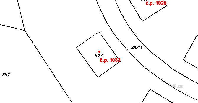 Stonava 1033 na parcele st. 827 v KÚ Stonava, Katastrální mapa