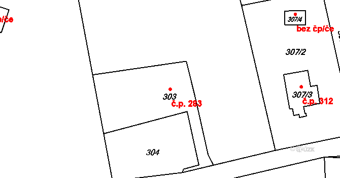 Dolní Žukov 283, Český Těšín na parcele st. 303 v KÚ Dolní Žukov, Katastrální mapa