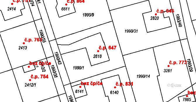 Beroun-Závodí 647, Beroun na parcele st. 2818 v KÚ Beroun, Katastrální mapa
