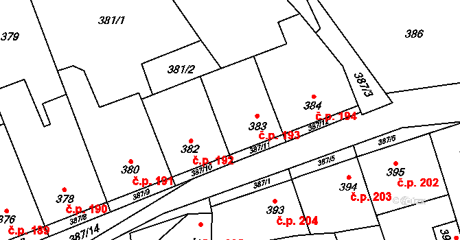 Svinařov 193 na parcele st. 383 v KÚ Svinařov u Kladna, Katastrální mapa