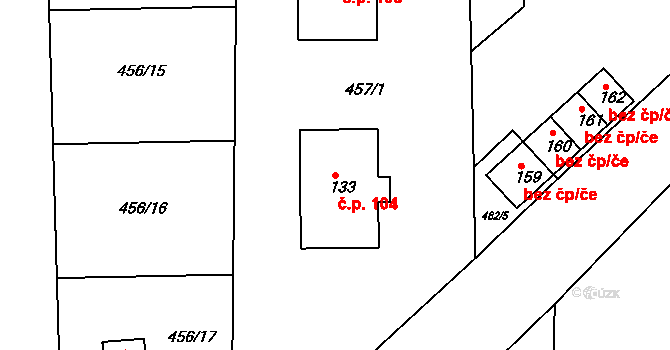 Uhlířská Lhota 104 na parcele st. 133 v KÚ Uhlířská Lhota, Katastrální mapa