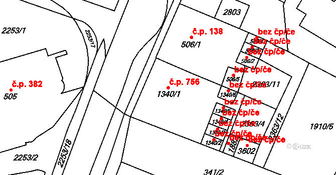 Sušice II 756, Sušice na parcele st. 1340/1 v KÚ Sušice nad Otavou, Katastrální mapa