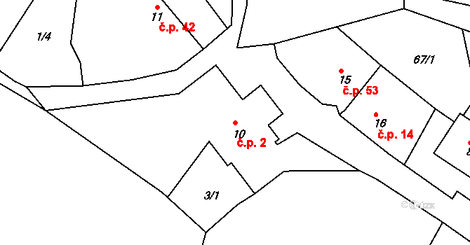 Zájezdec 2 na parcele st. 10 v KÚ Zájezdec, Katastrální mapa