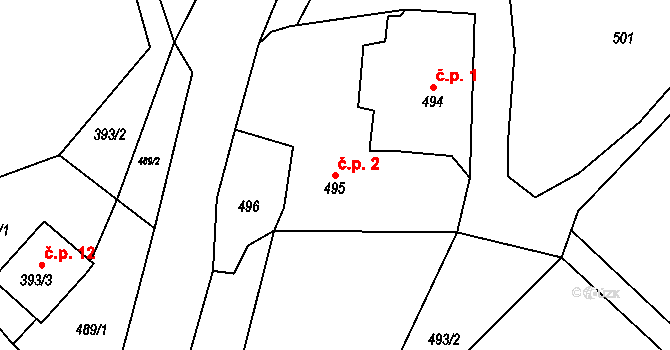 Václavice 2, Provodov-Šonov na parcele st. 495 v KÚ Provodov, Katastrální mapa