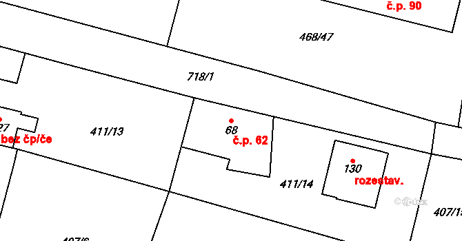 Bukovina nad Labem 62 na parcele st. 68 v KÚ Bukovina nad Labem, Katastrální mapa