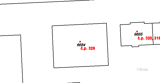Polabiny 326, Pardubice na parcele st. 6684 v KÚ Pardubice, Katastrální mapa