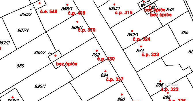 Jedovnice 330 na parcele st. 892 v KÚ Jedovnice, Katastrální mapa