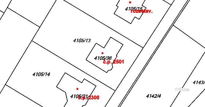 Boskovice 2501 na parcele st. 4105/36 v KÚ Boskovice, Katastrální mapa