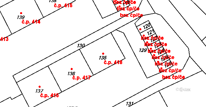 Velké Opatovice 418 na parcele st. 135 v KÚ Velké Opatovice, Katastrální mapa