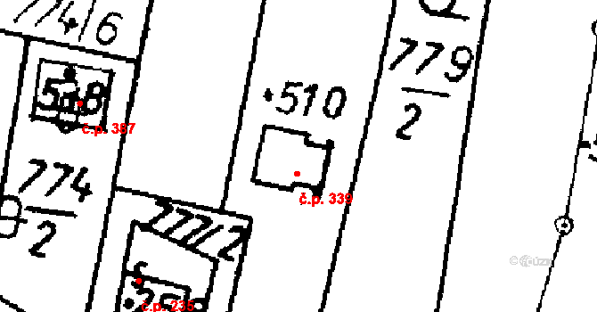 Bernartice 339 na parcele st. 510 v KÚ Bernartice u Milevska, Katastrální mapa