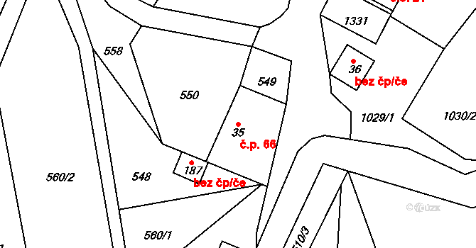 Mladoňov 66, Nový Malín na parcele st. 35 v KÚ Mladoňov u Oskavy, Katastrální mapa
