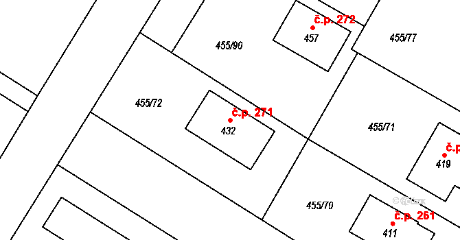 Chroustovice 271 na parcele st. 432 v KÚ Chroustovice, Katastrální mapa