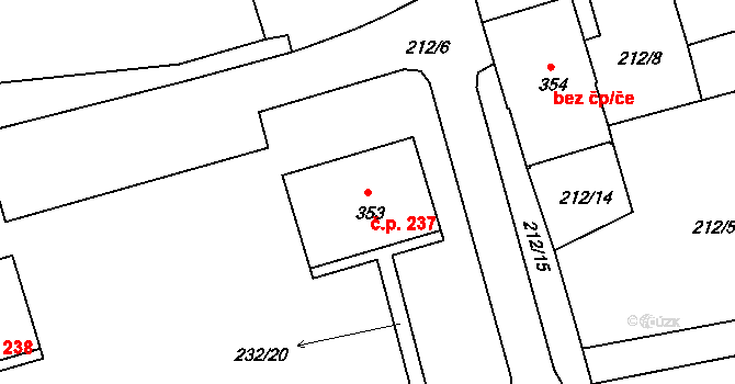 Loučovice 237 na parcele st. 353 v KÚ Loučovice, Katastrální mapa