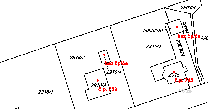 Rumburk 88501311 na parcele st. 2916/4 v KÚ Rumburk, Katastrální mapa