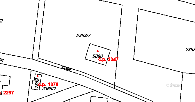 Rožnov pod Radhoštěm 2347 na parcele st. 5086 v KÚ Rožnov pod Radhoštěm, Katastrální mapa