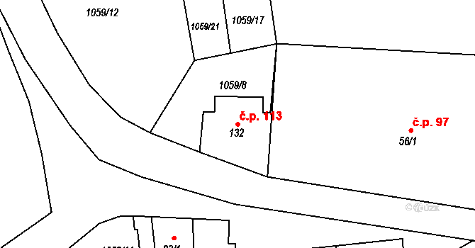 Herálec 113 na parcele st. 132 v KÚ Herálec, Katastrální mapa