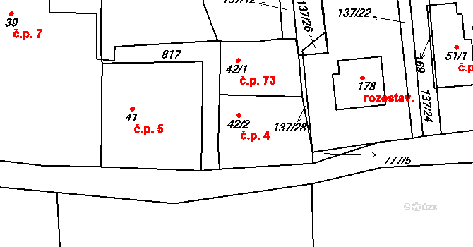 Kamenice 4, Herálec na parcele st. 42/2 v KÚ Kamenice u Herálce, Katastrální mapa