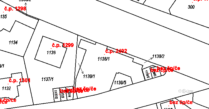 Libeň 2492, Praha na parcele st. 1138/1 v KÚ Libeň, Katastrální mapa
