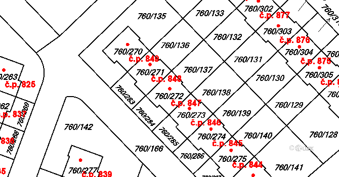 Letňany 847, Praha na parcele st. 760/272 v KÚ Letňany, Katastrální mapa