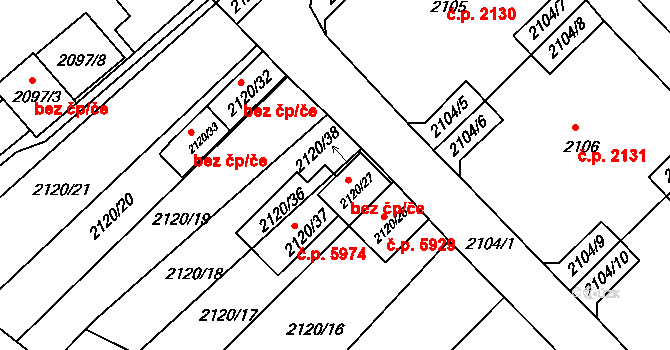 Chomutov 5974 na parcele st. 2120/37 v KÚ Chomutov II, Katastrální mapa