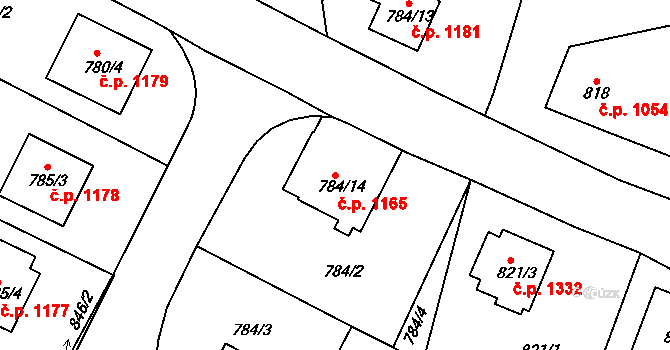 Kostelec nad Orlicí 1165 na parcele st. 784/14 v KÚ Kostelec nad Orlicí, Katastrální mapa