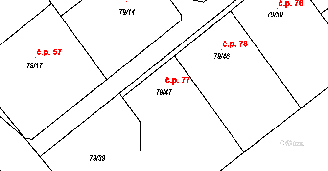 Lišnice 77 na parcele st. 79/47 v KÚ Lišnice, Katastrální mapa