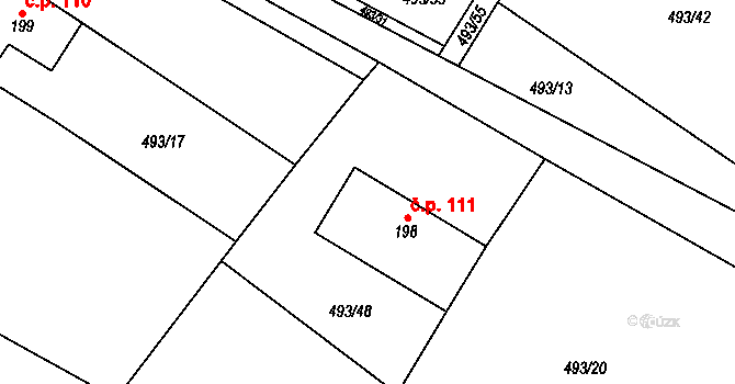 Souvrať 111, Mostek na parcele st. 198 v KÚ Souvrať, Katastrální mapa