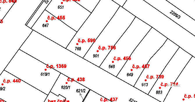 Velké Bílovice 756 na parcele st. 901 v KÚ Velké Bílovice, Katastrální mapa