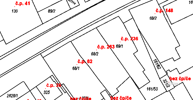 Hrádek na Vlárské dráze 263, Slavičín na parcele st. 68/2 v KÚ Hrádek na Vlárské dráze, Katastrální mapa
