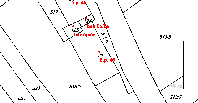 Cvrčovice 46, Zdounky na parcele st. 21 v KÚ Cvrčovice u Zdounek, Katastrální mapa
