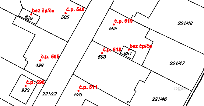 Chotěšov 518 na parcele st. 508 v KÚ Chotěšov, Katastrální mapa