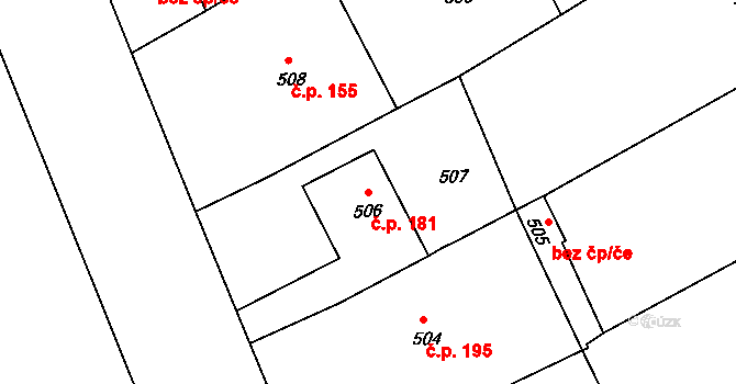 Bedihošť 181 na parcele st. 506 v KÚ Bedihošť, Katastrální mapa