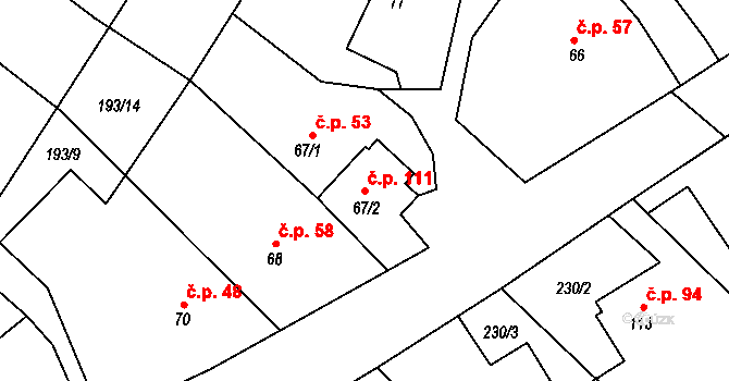 Slatina 111 na parcele st. 67/2 v KÚ Slatina u Jevišovic, Katastrální mapa
